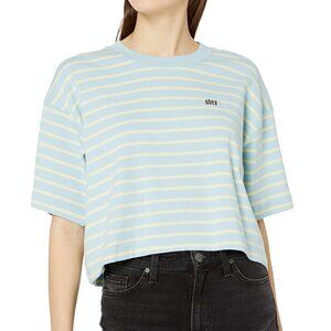 Obey Worldwide Cropped Striped Tee T-Shirt Top Blue Yellow Pink — Size L